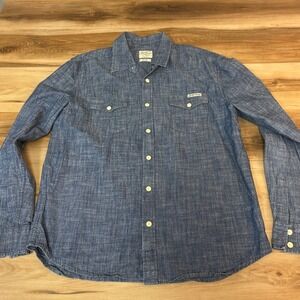 Lucky Brand Western Shirt Mens Large Chambray Button Up Blue Denim Cotton Casual